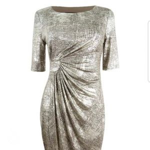 Connected Apparel Gold Faux Wrap Cocktail Dress Size 14W NWT